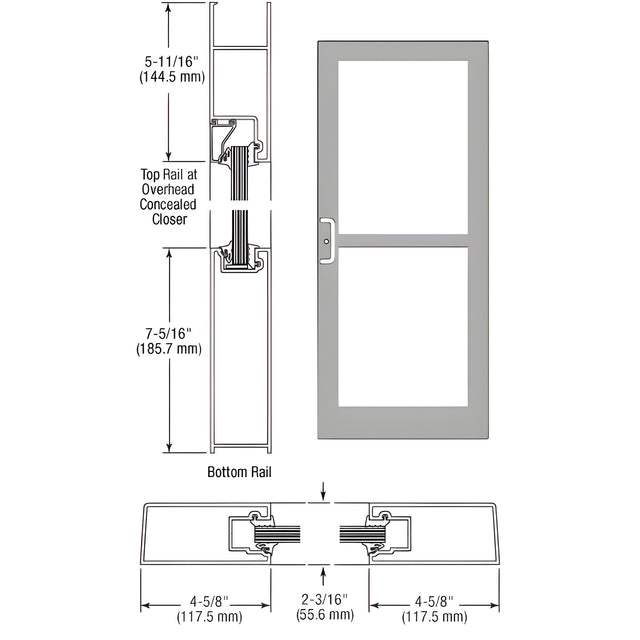 CRL-U.S. Aluminum Clear Anodized Class 1 IG500 Series Custom Single StormFront™ Gear Hinged Entrance for Panic and Overhead Concealed Closer