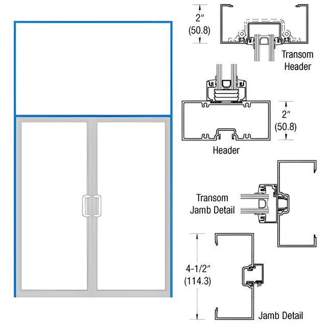 CRL-U.S. Aluminum Clear Anodized Class 1 Open Back Transom Frame for Pair of Doors with Offset Pivots, Panics and Using Surface Closers