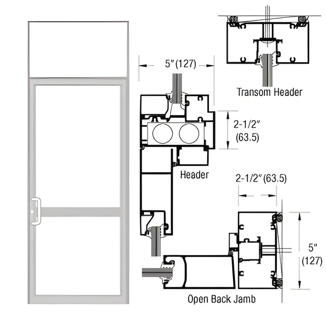 CRL-U.S. Aluminum Clear Anodized Class 1 Series IG500 Custom Transom Door Frame for Geared Hinged, CVR Strike, and Overhead Concealed Closer