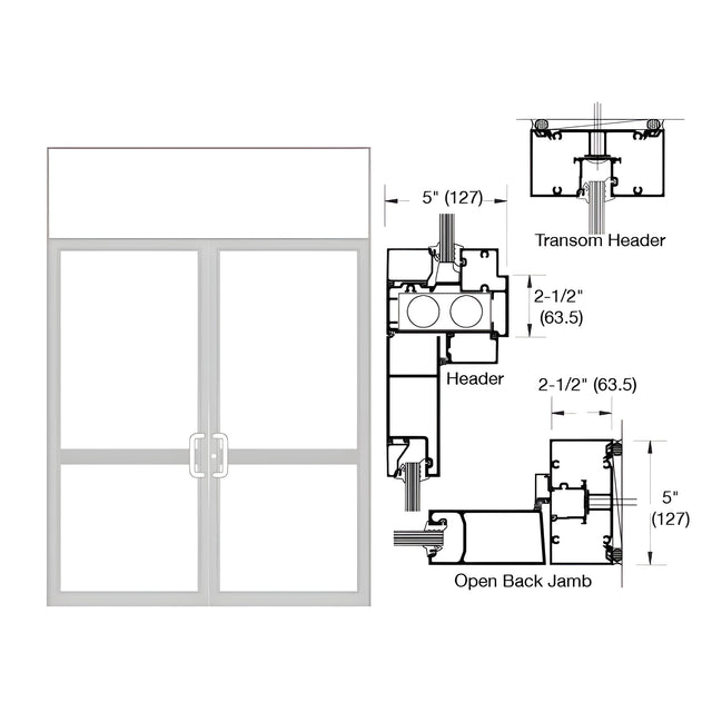 CRL-U.S. Aluminum Clear Anodized Class 1 Series IG500 Custom Transom Door Frame for Geared Hinged, CVR Strike, and Overhead Concealed Closer
