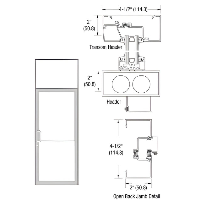 CRL-U.S. Aluminum Clear Anodized Class 1 Thermally Improved Transom Frame for a Single Door Prepped for Butt Hinges and Overhead Concealed Door Closer