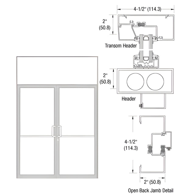 CRL-U.S. Aluminum Clear Anodized Class 1 Thermally Improved Transom Frame for a Pair of Doors Prepped for Butt Hinges and Overhead Concealed Door Closer