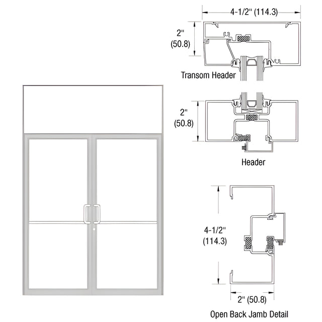 CRL-U.S. Aluminum Clear Anodized Class 1 Thermally Improved Transom Frame for a Pair of Doors Prepped for Butt Hinges and Surface Mount Door Closer