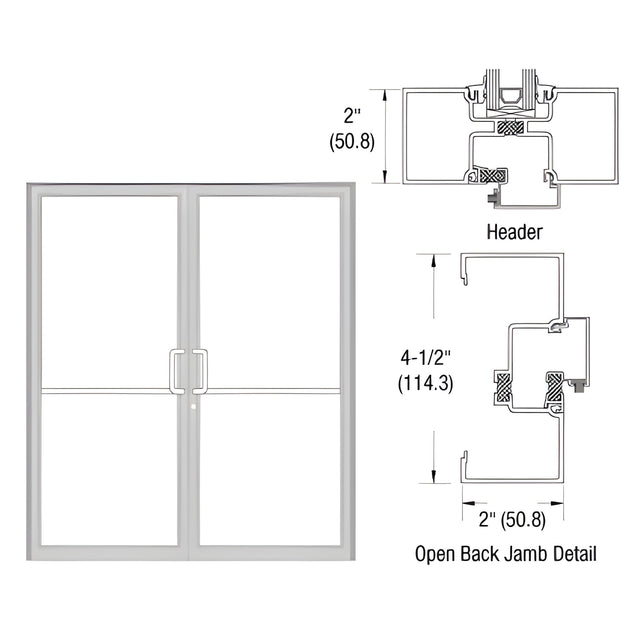 CRL-U.S. Aluminum Clear Anodized Class 1 Thermally Improved Up/Over Frame for a Pair of Doors Prepped for Butt Hinges and Using Surface Mount Closer