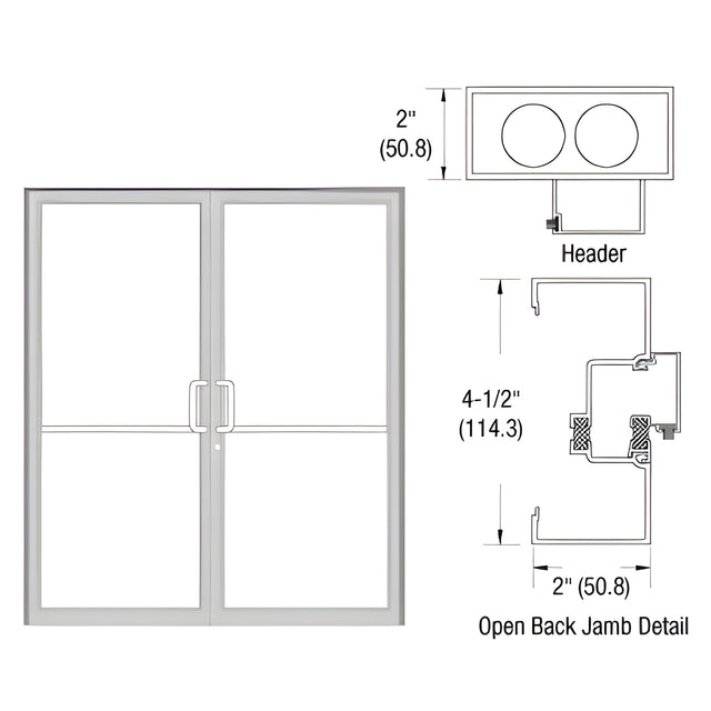 CRL-U.S. Aluminum Clear Anodized Class 1 Thermally Improved Up and Over Frame for a Pair of Doors Prepped for Butt Hinges and Overhead Concealed Door Closers