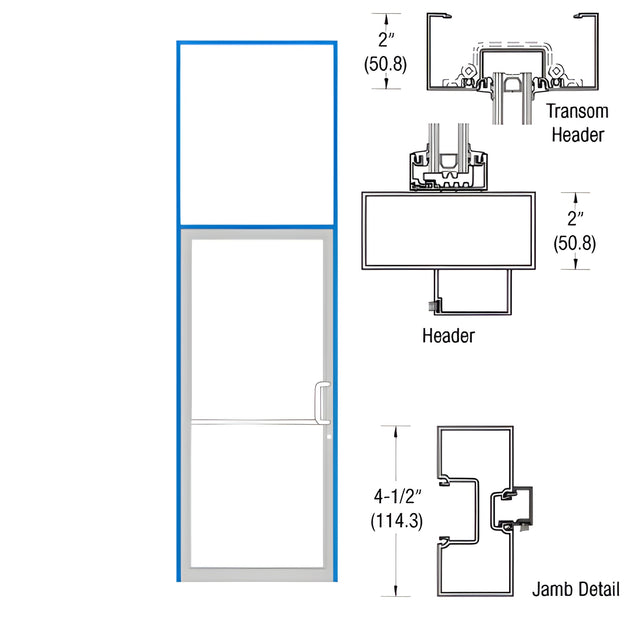 CRL-U.S. Aluminum Clear Anodized Class 1 Transom Frame for Left Hand Single Door Offset Hung OHCC 105 Degree