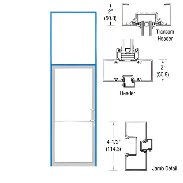 CRL-U.S. Aluminum Clear Anodized Class 1 Transom Frame for Single Butt Hung Left Hand Door Using Surface Mount Closer