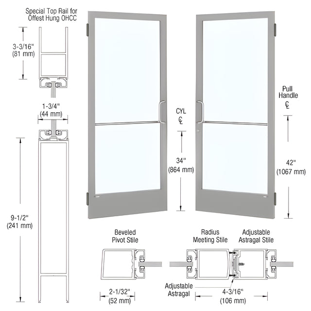 CRL-U.S. Aluminum Clear Anodized Custom Pair 72" x 84" Series 250 Narrow Stile Butt Hinge Entrance Door for OHCC