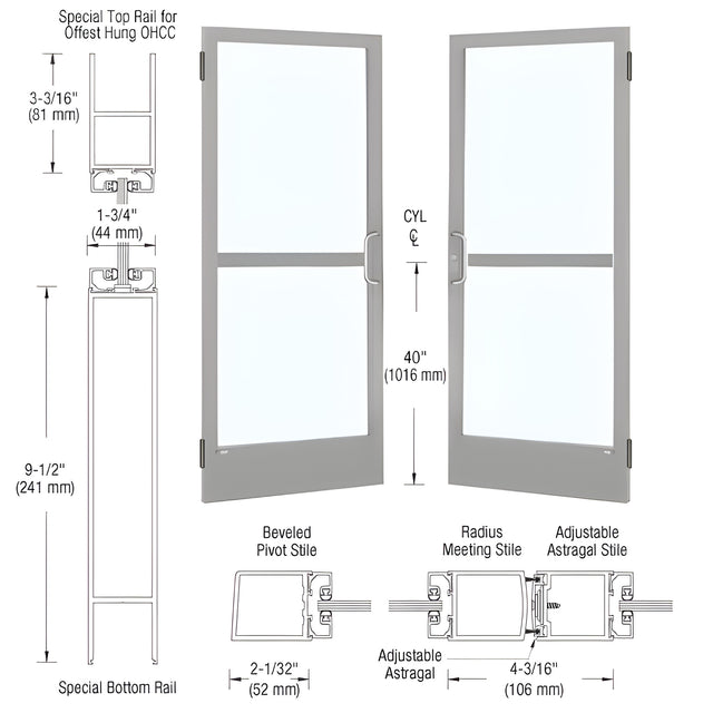 CRL-U.S. Aluminum Clear Anodized Custom Pair 72" x 84" Series 250 Narrow Stile Butt Hinge Entrance Door for OHCC