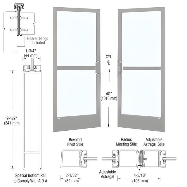 CRL-U.S. Aluminum Clear Anodized Custom Pair 72" x 84" Series 250 Narrow Stile Gear Hinge Entrance Door