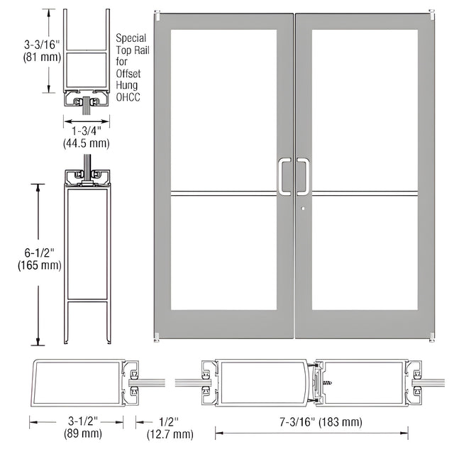 CRL-U.S. Aluminum Clear Anodized Custom Pair Series 400 Medium Stile Offset Pivot Entrance Doors for Overhead Concealed Door Closers