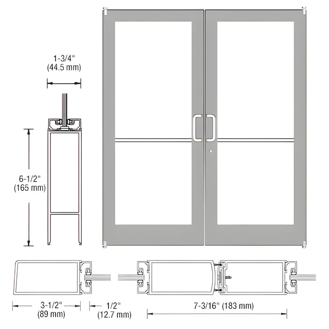 CRL-U.S. Aluminum Clear Anodized Custom Pair Series 400 Medium Stile Offset Pivot Entrance Doors for Surface Mount Door Closers