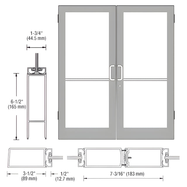 CRL-U.S. Aluminum Clear Anodized Custom Pair Series 400 Medium Stile Butt Hinged Entrance Doors for Surface Mount Door Closers