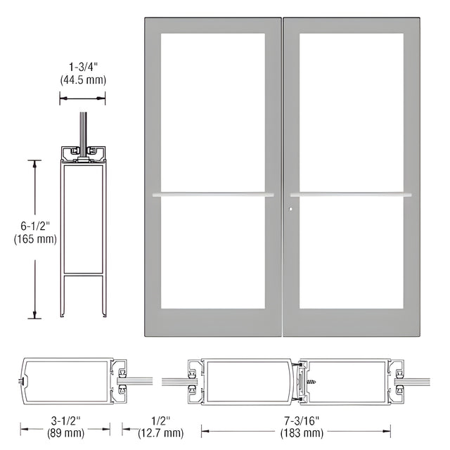 CRL-U.S. Aluminum Clear Anodized Custom Pair Series 400 Medium Stile Center Pivot Entrance Doors for Overhead Concealed Door Closers