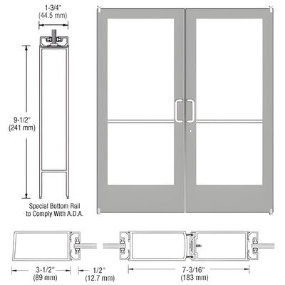 CRL-U.S. Aluminum Clear Anodized Custom Pair Series 400 Medium Stile Offset Pivot Entrance Doors for Surface Mount Door Closer
