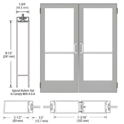 CRL-U.S. Aluminum Clear Anodized Custom Pair Series 400 Medium Stile Butt Hinged Entrance Doors for Surface Mount Door Closers