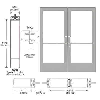 CRL-U.S. Aluminum Clear Anodized Custom Pair Series 400 Medium Stile Geared Hinge Entrance Doors for Surface Mount Door Closers