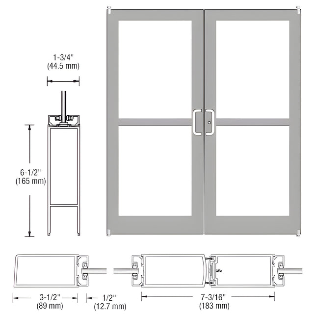CRL-U.S. Aluminum Clear Anodized Custom Pair Series 400 Medium Stile Offset Pivot Entrance Doors For Panics for Surface Mount Door Closers
