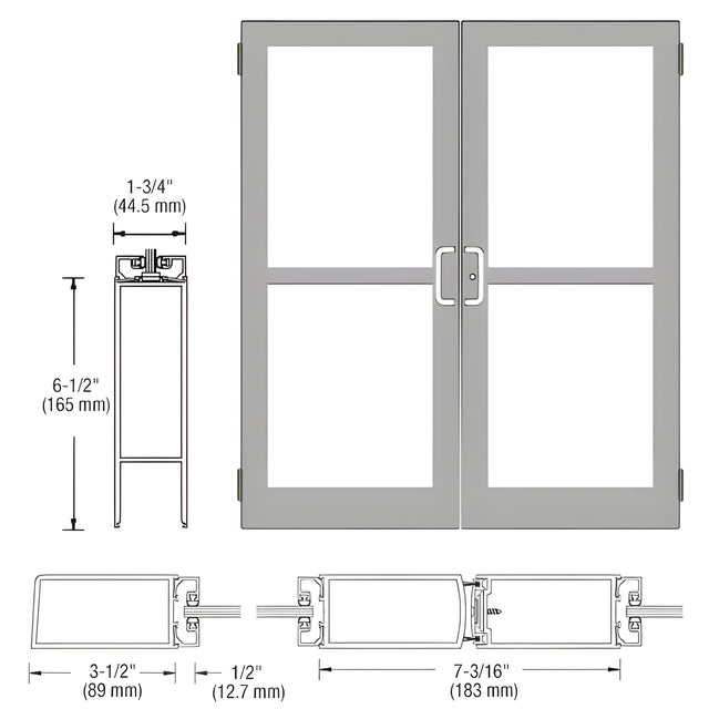 CRL-U.S. Aluminum Clear Anodized Custom Pair Series 400 Medium Stile Butt Hinged Entrance Door With Panics for Surface Mount Door Closers