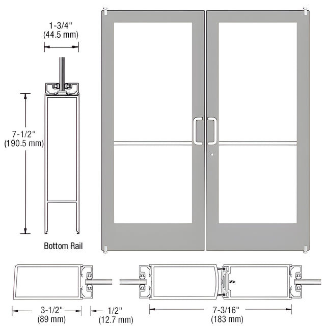 CRL-U.S. Aluminum Clear Anodized Custom Pair Series 400 Medium Stile Offset Pivot Entrance Doors for Surface Mount Door Closers