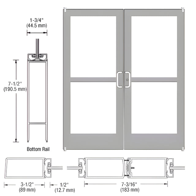 CRL-U.S. Aluminum Clear Anodized Custom Pair Series 400 Medium Stile Offset Pivot Entrance Doors With Panics for Surface Mount Door Closers