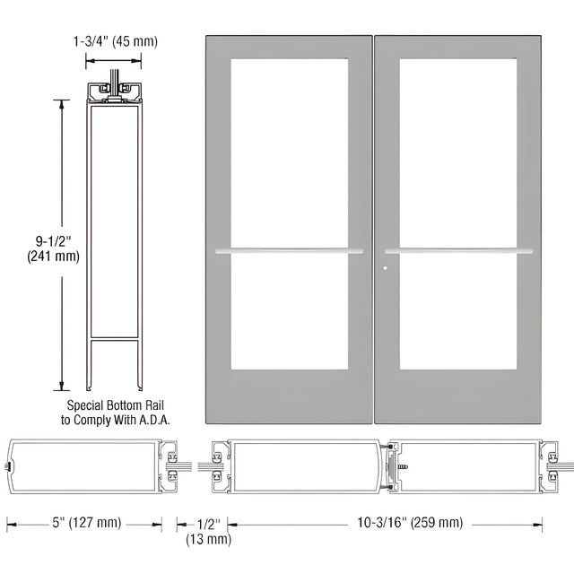CRL-U.S. Aluminum Clear Anodized Custom Pair Series 550 Wide Stile Center Pivot Entrance Door for Overhead Concealed Door Closers
