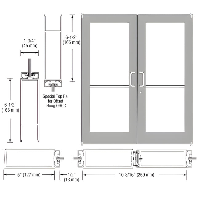 CRL-U.S. Aluminum Clear Anodized Custom Pair Series 550 Wide Stile Offset Pivot Entrance Door for Overhead Concealed Door Closers