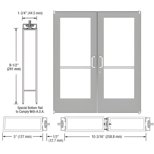 CRL-U.S. Aluminum Clear Anodized Custom Pair Series 550 Wide Stile Offset Pivot Entrance Doors for Surface Mount Door Closers