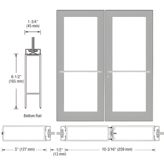 CRL-U.S. Aluminum Clear Anodized Custom Pair Series 550 Wide Stile Center Pivot Entrance Door for Overhead Concealed Door Closers