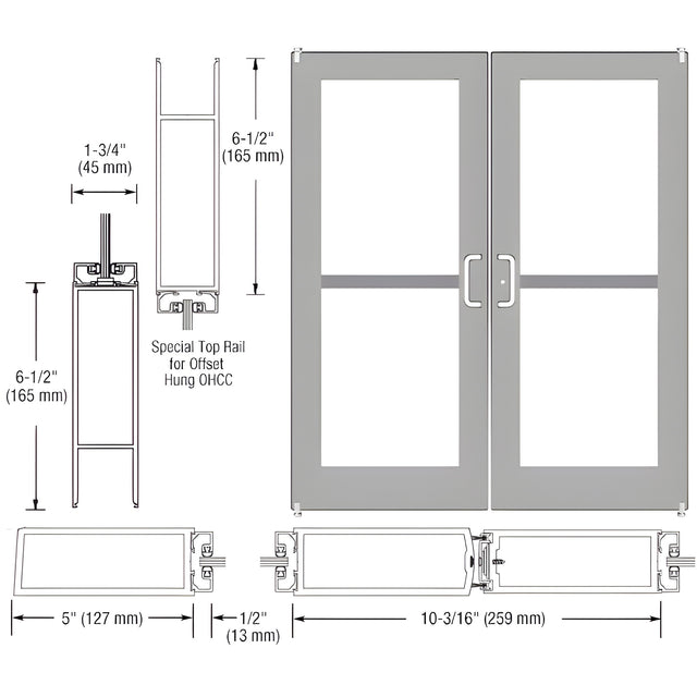 CRL-U.S. Aluminum Clear Anodized Custom Pair Series 550 Wide Stile Offset Pivot Entrance Doors For Panics and Overhead Concealed Door Closers