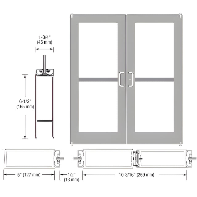 CRL-U.S. Aluminum Clear Anodized Custom Pair Series 550 Wide Stile Offset Pivot Entrance Doors For Panics and Surface Mount Door Closers