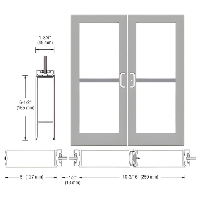 CRL-U.S. Aluminum Clear Anodized Custom Pair Series 550 Wide Stile Center Pivot Entrance Doors With Panics for Overhead Concealed Door Closers