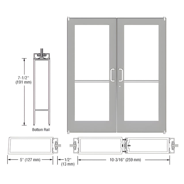 CRL-U.S. Aluminum Clear Anodized Custom Pair Series 550 Wide Stile Offset Pivot Entrance Doors for Surface Mount Door Closers