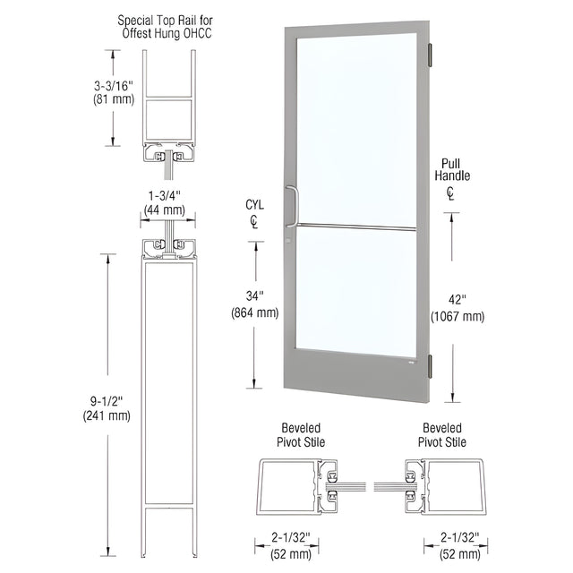 CRL-U.S. Aluminum Clear Anodized Custom Single 36" x 84" Series 250 Narrow Stile Butt Hinge Entrance Door for OHCC