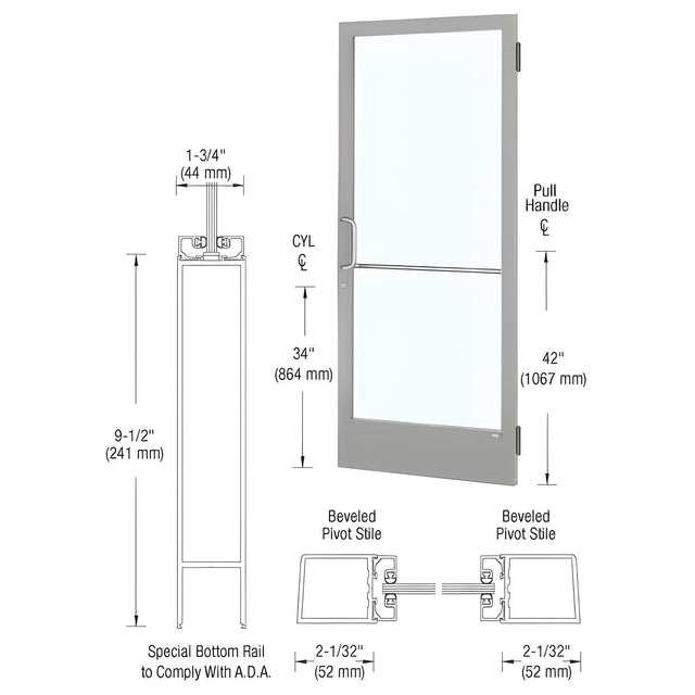 CRL-U.S. Aluminum Clear Anodized Custom Single 36" x 84" Series 250 Narrow Stile Butt Hinge Entrance Door