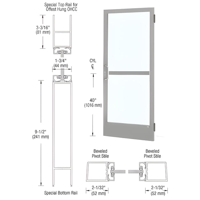 CRL-U.S. Aluminum Clear Anodized Custom Single 36" x 84" Series 250 Narrow Stile Butt Hinge Entrance Door for OHCC