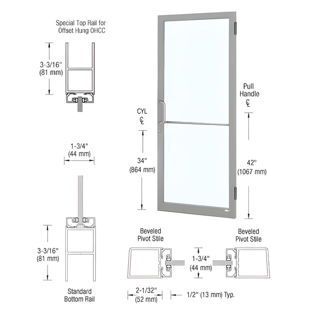 CRL-U.S. Aluminum Clear Anodized Custom Single 36" x 84" Series 250 Narrow Stile Butt Hinge Entrance Door for OHCC