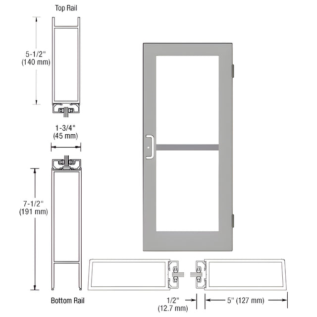 CRL-U.S. Aluminum Clear Anodized Custom Single 36" x 84" Series 550 Wide Stile Butt Hinge Entrance Door