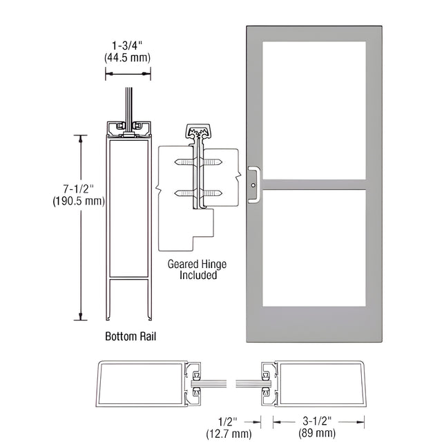 CRL-U.S. Aluminum Clear Anodized Custom Single Door Series 400 Medium Stile Offset Hung Geared Hinge with Panic for Surface Mount Door Closer