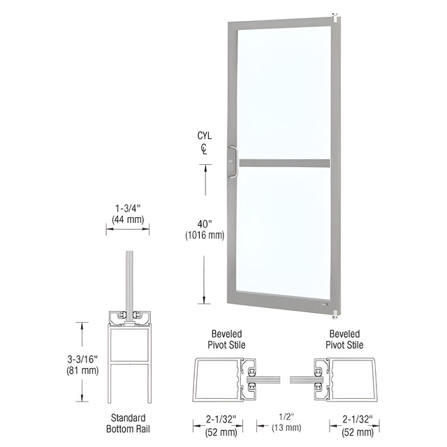 CRL-U.S. Aluminum Clear Anodized Custom Single Series 250 Narrow Stile Offset Pivot Entrance Door for Surface Mount Door Closer