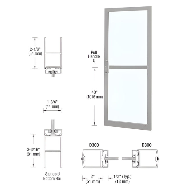 CRL-U.S. Aluminum Clear Anodized Custom Single Series 250 Narrow Stile Center Pivot Entrance Door For Panic and Overhead Concealed Door Closer