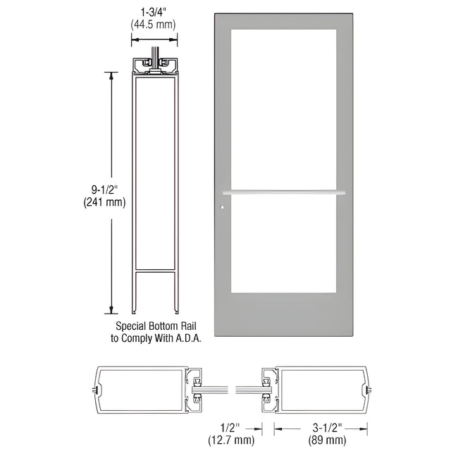 CRL-U.S. Aluminum Clear Anodized Custom Single Series 400 Medium Stile Center Pivot Entrance Door for Overhead Concealed Door Closer