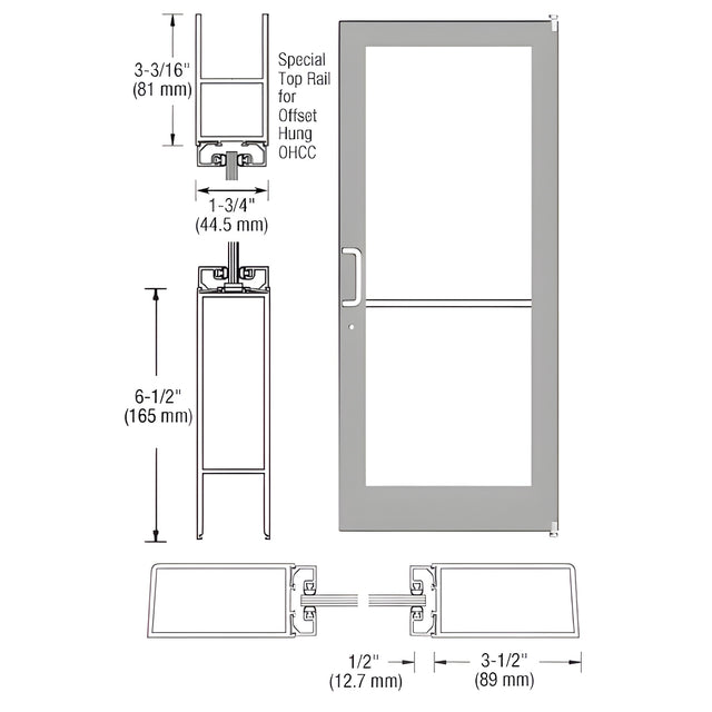 CRL-U.S. Aluminum Clear Anodized Custom Single Series 400 Medium Stile Offset Pivot Entrance Door for Overhead Concealed Door Closer