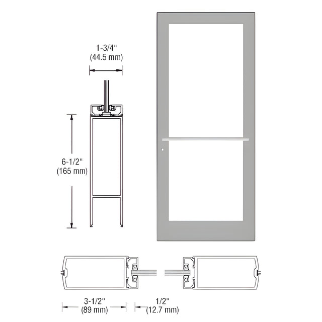 CRL-U.S. Aluminum Clear Anodized Custom Single Series 400 Medium Stile Center Pivot Entrance Door for Overhead Concealed Door Closer