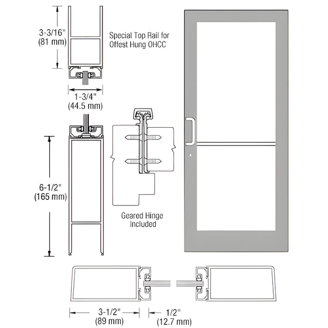 CRL-U.S. Aluminum Clear Anodized Custom Single Series 400 Medium Stile Geared Hinge Entrance Door for Overhead Concealed Door Closer