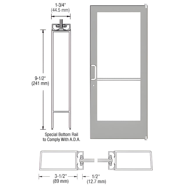 CRL-U.S. Aluminum Clear Anodized Custom Single Series 400 Medium Stile Offset Pivot Entrance Door for Surface Mount Door Closer