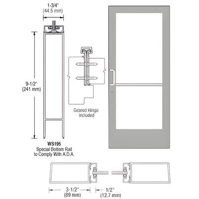 CRL-U.S. Aluminum Clear Anodized Custom Single Series 400 Medium Stile Offset Hung Geared Hinge Entrance Door for Surface Mount Closer