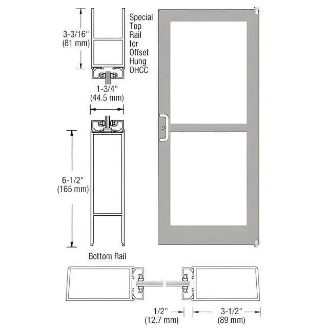 CRL-U.S. Aluminum Clear Anodized Custom Single Series 400 Medium Stile Offset Pivot Entrance Door For Panic and Overhead Concealed Door Closer