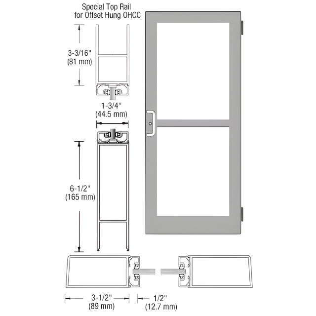 CRL-U.S. Aluminum Clear Anodized Custom Single Series 400 Medium Stile Butt Hinged Entrance Door for Panic and Overhead Concealed Door Closer