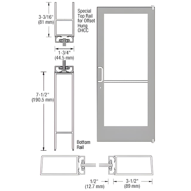 CRL-U.S. Aluminum Clear Anodized Custom Single Series 400 Medium Stile Offset Pivot Entrance Door for Overhead Concealed Door Closer